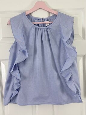 Intropia Hoss Blue Ruffle Front Top US Size 10:12